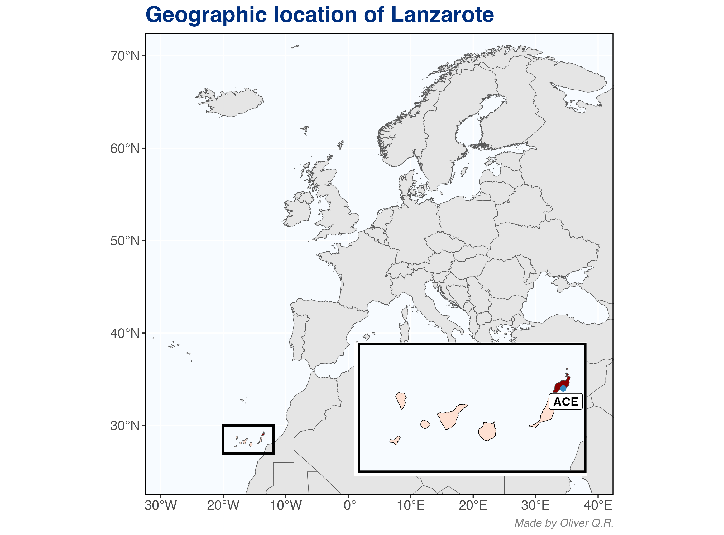 Geographic location of Lanzarote